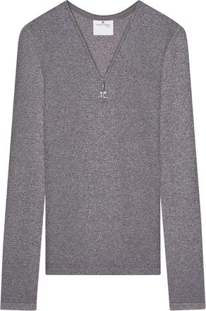 Courr&egrave;ges 90s zip-neck T-shirt - women - Elastane/Cotton - S - Grey