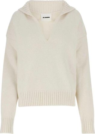 Jil Sander Ivoor Cashmere Blend Oversized Trui - Dames - Cashmere truien - Wit - S - Katoen - Truien & Vesten