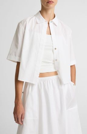 Vince Scallop Detail Short Sleeve Cotton Button-Up Shirt in Optic White at Nordstrom, Size Xx-Small