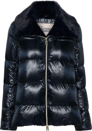 Herno faux-fur collar puffer jacket - women - Polyamide/Polyamide/Polyester/Goose Down/Goose Feather - 46 - Blue