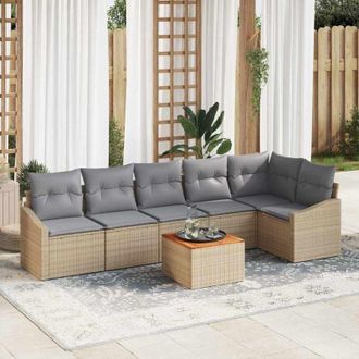 vidaXL Vidaxl - Conjunto De Sof&aacute; De Jard&iacute;n Con Coj&iacute;n 7 Pcs Beige Polirat&aacute;n