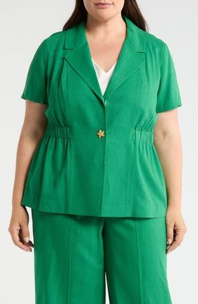 Tahari by ASL Short Sleeve Linen Jacket in Parakeet Green at Nordstrom, Size 18W