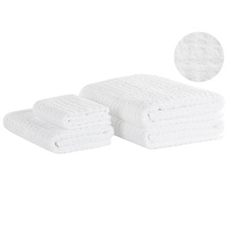 Beliani Juego De 4 Toallas De Ba&ntilde;o Y Alfombrilla De Ba&ntilde;o De Algod&oacute;n Blanco De Low Twist Para Invitados Atai