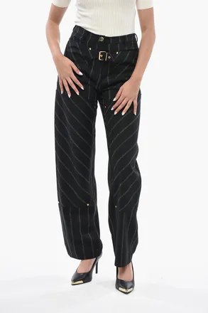Stella McCartney Pantaloni in Lana Straight Leg a Vita Alta con Fibbia Dorata Stella McCartney