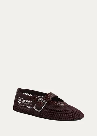 Alaia Mesh Mary Jane Ballerina Flats