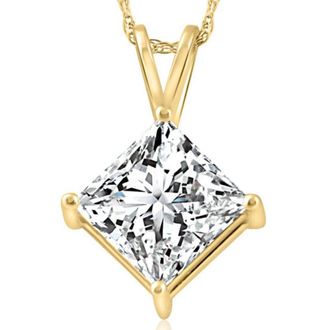Pompeii3 3Ct Certified Princess Cut Diamond Pendant 14k Yellow Gold Lab Grown