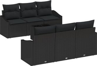 vidaXL Sofa Set with Cushion with Storage 7 pcs Black Poly Rattan vidaXL