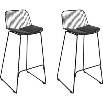 Beliani Beliani - Conjunto De 2 Sillas De Bar De Metal Respaldo De Alambre Asiento De Piel Sint&eacute;tica Negro Pensacola