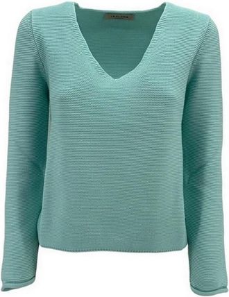 La Fileria V-neck Knit - Dames - V-hals truien - Blauw - M - Katoen - Truien & Vesten