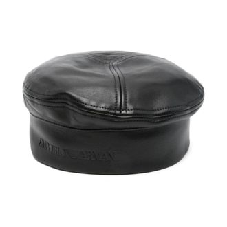 Emporio Armani Accessories, female, Black, 57 CM, Black Leather Panelled Logo Hat