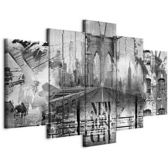OEM Imagen - Collage De La Ciudad De Nueva York (5 Piezas) En Blanco Y Negro De Gran Formato