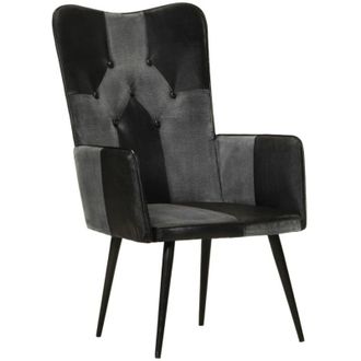 vidaXL Sill&oacute;n Orejero Cuero Aut&eacute;ntico Negro Y Gris Vidaxl