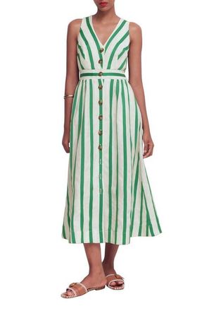 Boden Catherine Stripe Button-Up Midi Dress in Green Ivory Stripe at Nordstrom, Size 10