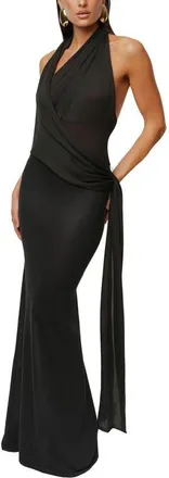 JLUXLABEL Miranda Draped Asymmetric Halter Neck Dress in Black at Nordstrom, Size Medium