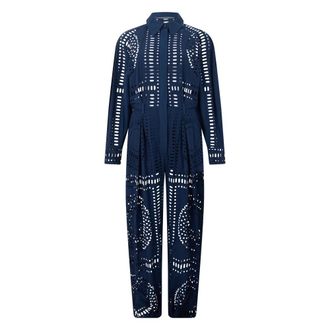 Alberta Ferretti Jumpsuit met kraag - Dames - Jumpsuits - Blauw - M - Katoen - Jumpsuits & Playsuits