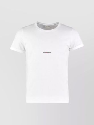 Saint Laurent logo crew neck cotton t-shirt with cuffed sleeves