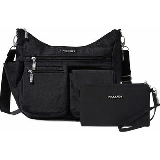 Baggallini Modern Everywhere Hobo Crossbody Bag with Wristlet in Black Cheetah Emboss at Nordstrom