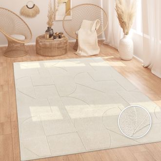 Paco Home Paco Home - Alfombra Salon De Habitacion Pelo Largo Nordica Boho Chic Abstract Suave Crema 200x280 Cm