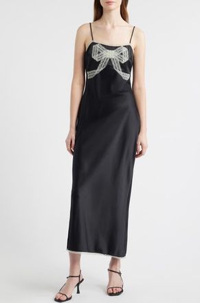 LoveShackFancy Isolie Lace Satin Maxi Dress in Black at Nordstrom, Size Xx-Small