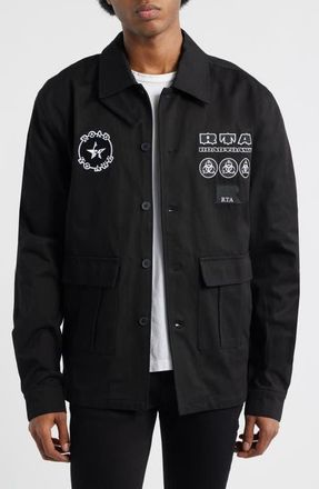 Rta Nilton Graphic Military Patch Button-Up Shirt in Black Military Patch at Nordstrom, Size Xxx-Large