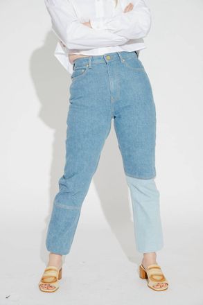 Ganni Cutline Denim Swigy Pants In Mid Blue Stone