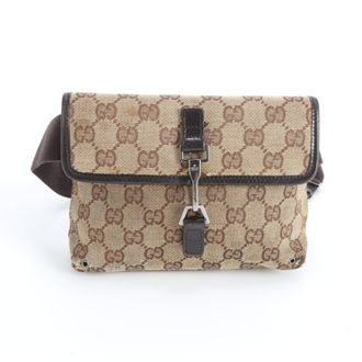Gucci Brown Leather Canvas Pouch Sling Bag (Pre-Owned)