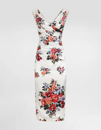 Dolce & Gabbana Flower Bouquet-print Satin Dress - Woman Dresses Multicolor 40