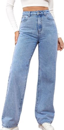 Generic Mrat Jeans for Women UK Wide Leg Denim Trousers High Waisted Stretchy Baggy Pants Tummy Control Straight Leg Jeans Comfy Casual Boyfriends Y2K Streetw