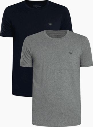 Emporio Armani Mens Cotton 2-Pack Round Neck Eagle Logo Navy/Grey T-Shirt - Size: 42