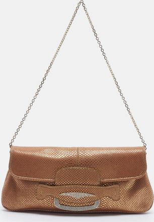 Tod's Tods Crystal Embellished Flap Gold/beige Karung Leather Chain Clutch