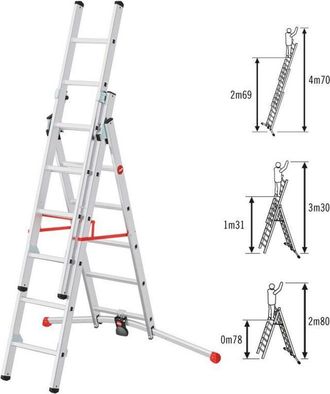 Hailo 9306-507-escalera Aluminio Combinada 3 Tramos Con Estabilizador Curvo Profilot Combi (2x6 + 1x5 Pelda&ntilde;os)