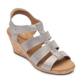 Rockport Briah New Sandals Womens Taupe Leather Wedge Heel Gladiator RHS8341
