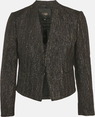 Maje Black Cotton Lurex Detail Hook Front Jacket