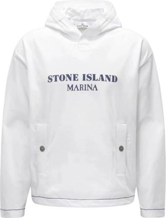 Stone Island Witte Hoodie Marina - Heren - Hoodies - Wit - L - Katoen - Hoodies & sweatvesten