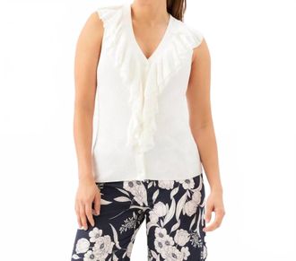 Karen Kane Sleeveless Ruffle V-Neck Sweater In Off White