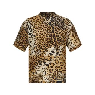 Roberto Cavalli T-Shirts, male, Brown, Size: S T-shirt with Jaguar Skin print