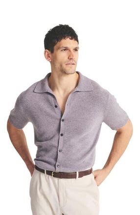 Naadam Signature Cashmere Short Sleeve Button Down in Fog at Nordstrom, Size X-Large