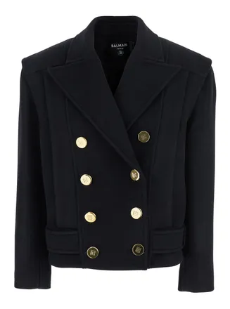 Balmain Double-Breasted Wool Blazer - Black