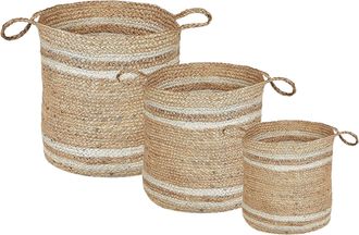 Beliani Conjunto De 3 Cestas De Yute Natural Beige Almacenaje Accesorio Decoraci&oacute;n Zhob