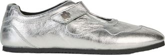 Cecilie Bahnsen Textured Silver Leather Mary Jane Sneakers with Velcro Closure