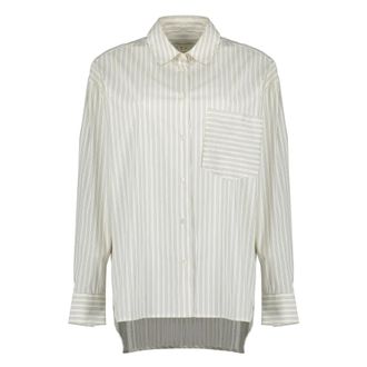 Iro Lasmy Oversized Gestreept Shirt - Dames - Overhemden - Beige - M - Katoen - Overhemden