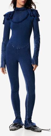 Desigual Texture Mock Neck Long Sleeve Jumpsuit in Navy Blue at Nordstrom, Size X-Small