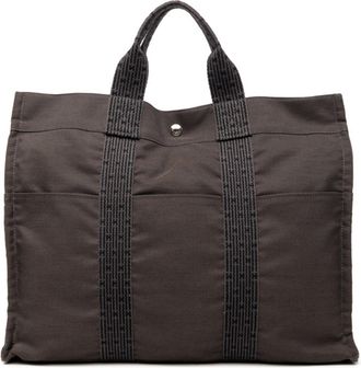 Herm&egrave;s Her Line Black Gray Canvas Handbag Tote Bag (Pre-Owned)