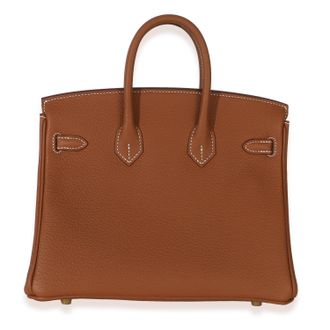 Herm&egrave;s Mens Gold Togo Birkin 25 Ghw Brown Leather Handbag Bag