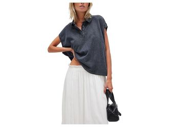 Free People Keep On Polo Womens Clothing Washed Black : SM (Womens 4-6), Cotton