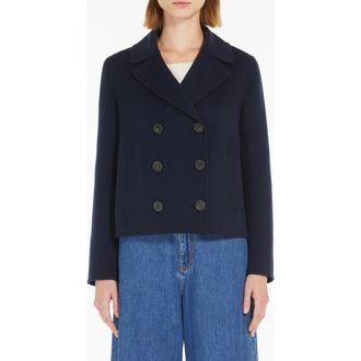 Max Mara Taglio Double Breasted Wool Blend Blazer in Navy at Nordstrom, Size 16