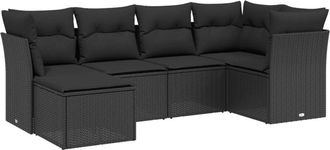 vidaXL Set De Sof&aacute;s De Jard&iacute;n 6 Piezas Y Cojines Rat&aacute;n Sint&eacute;tico Negro Vidaxl