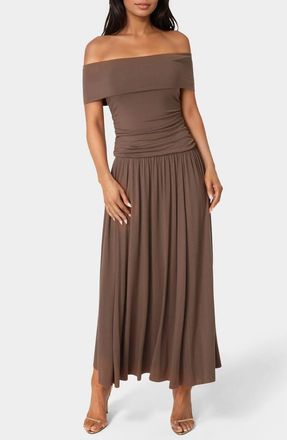 Bebe Off the Shoulder Drop Waist Maxi Dress in Chocolate at Nordstrom Rack, Size X-Small