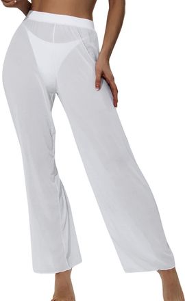 Generic See Through Pants for Women Beach Mesh Trousers for Women Cover Up Swimsuit Summer Beach Swimsuit High Waisted Trousers Bikini Bottom Wide Leg Trouser