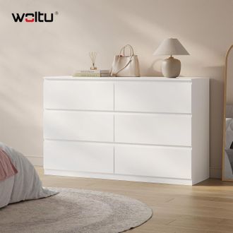 Woltu Woltu - C&oacute;moda Para Dormitorio De 6 Cajones - Estilo Escandinavo - Almacenamiento, Blanco